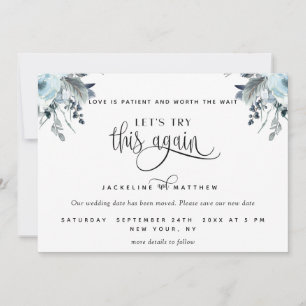 Save The Date Essayons de nouveau, Floral bleu, blanc et gris