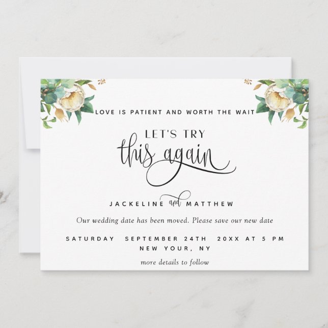 Save The Date Essayons de nouveau, la verdure et la florale blan (Devant)
