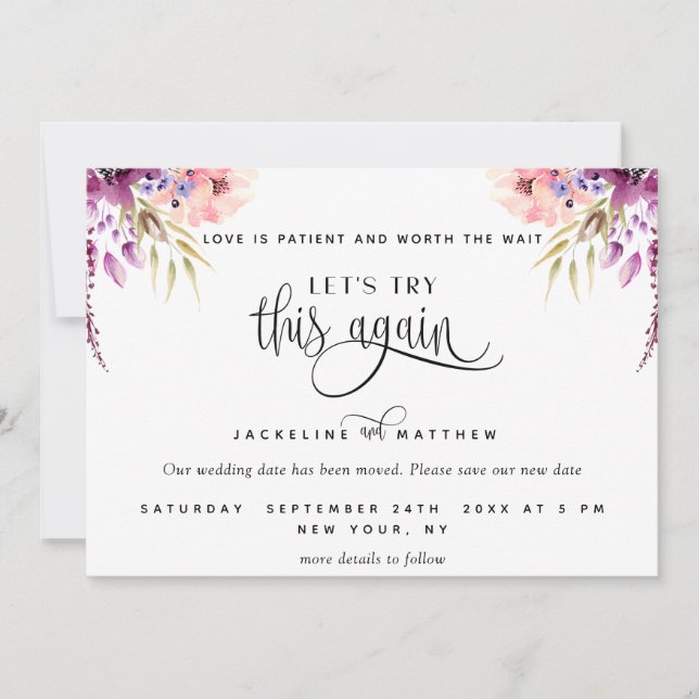 Save The Date Essayons De Nouveau, Violet, Lilac Peach Floral (Devant)