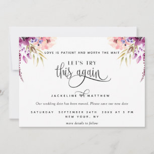 Save The Date Essayons De Nouveau, Violet, Lilac Peach Floral