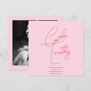 Save The Date Étalonnage moderne Script Red Pink Photo Date de s