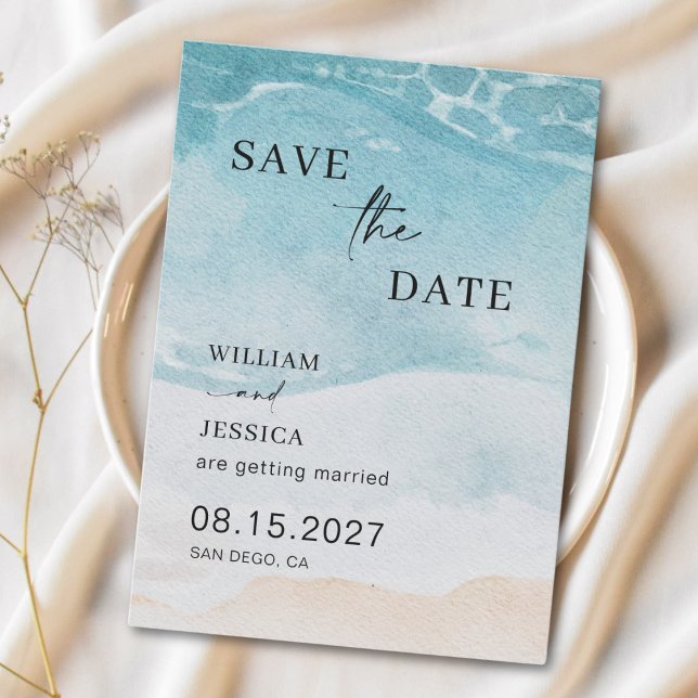 Save The Date Eté Moderne Ocean Beach Mariage Économisez La Date (Créateur téléchargé)