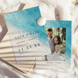 Save The Date Été Watercolor Beach Ocean Photo