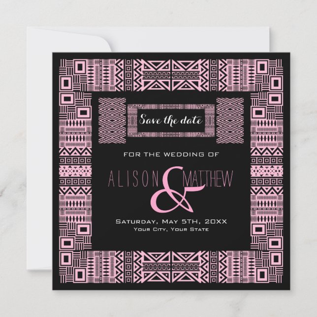 Save The Date Ethnic Design Black Pink Enregistrer la date Invit (Devant)