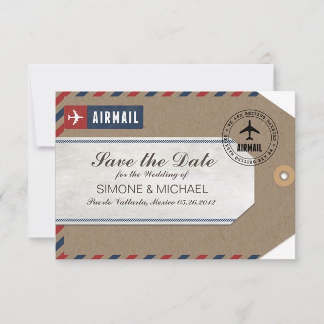 Save The Date Étiquette de bagage par avion pour mariage à date  (Devant)
