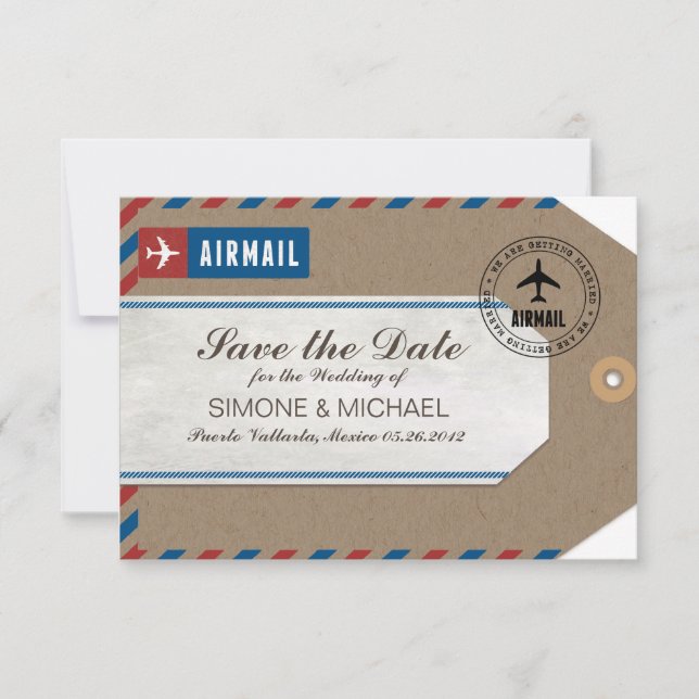 Save The Date Étiquette de bagage par avion pour mariage enregis (Devant)