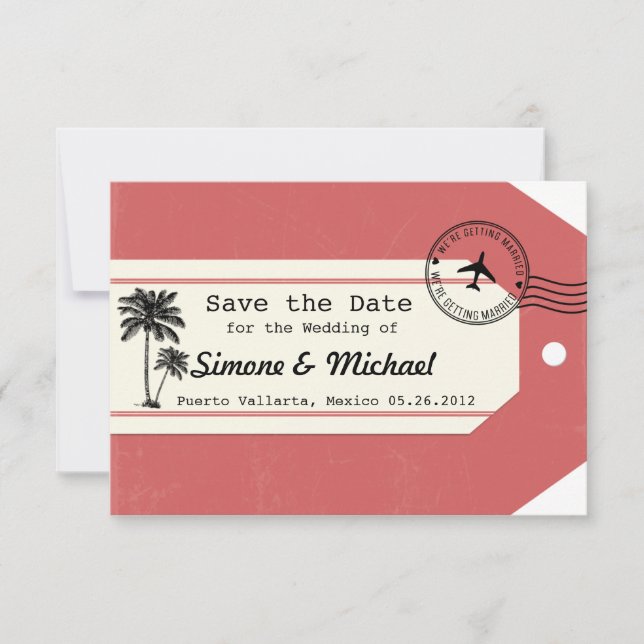 Save The Date Étiquette de bagage thème voyage Palmier Enregistr (Devant)