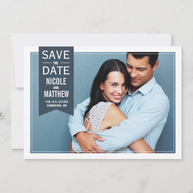 Save The Date Étiquette de la Marine Photo moderne Enregistrer l (Devant)