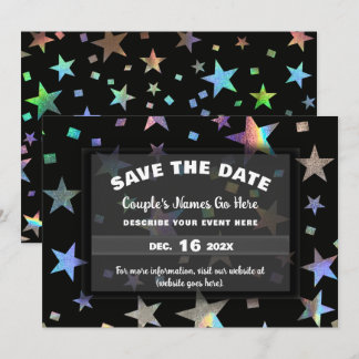 Save The Date Étoiles arc-en-ciel holographiques pour mariage et