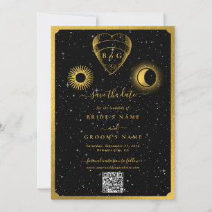 Save The Date Étoiles célestes Crescent Lune Mariage d'or noir