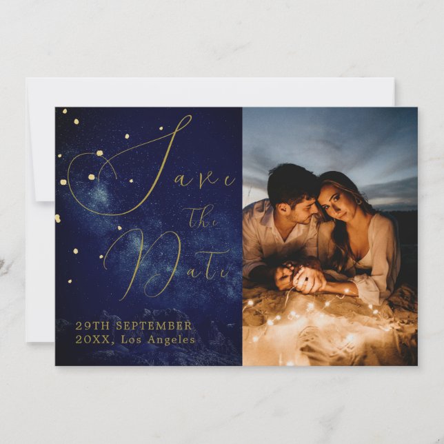 Save The Date Étoiles célestes Élégant Photo Mariage du soir (Devant)