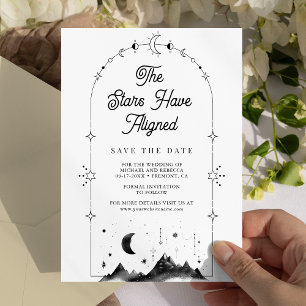 Save The Date Étoiles célestes lune croissante noir blanc mariag