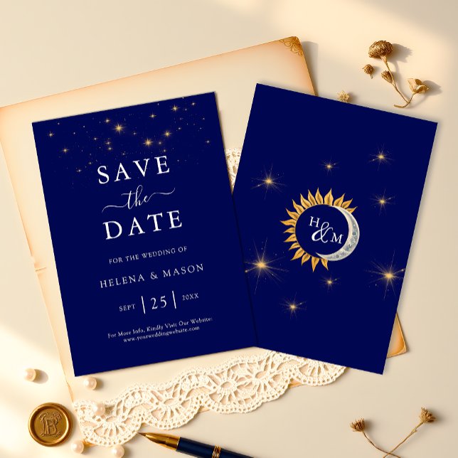 Save The Date Étoiles de minuit Monogramme Bleu marine Mariage (Créateur téléchargé)