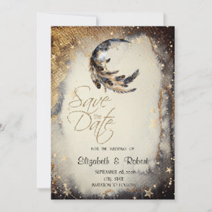 Save The Date Étoiles dorées célestes Lune Plume