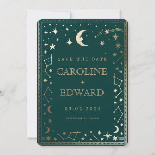 Save The Date Étoiles Dorées Lune Céleste Code Qr Enregistrer la