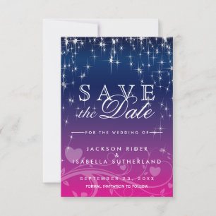 Save The Date Étoiles en bleu foncé et rose - Enregistrer la dat