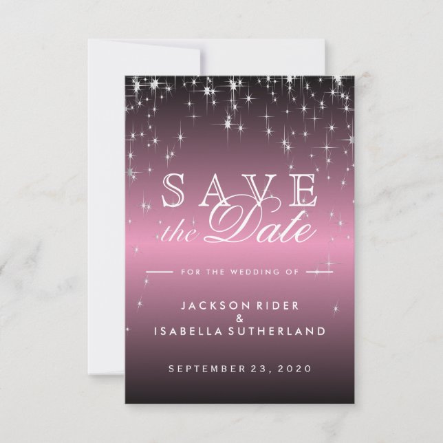 Save The Date Étoiles en Mauve rose métallique - Enregistrer la  (Devant)