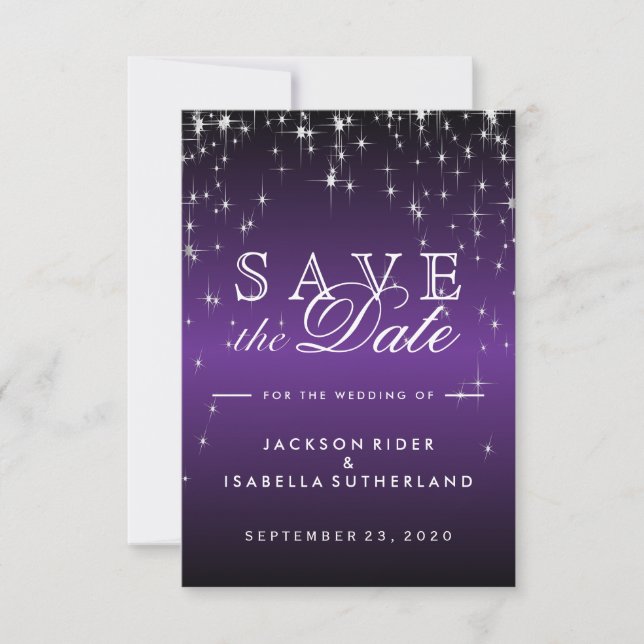 Save The Date Étoiles en violet métallique - Enregistrer la date (Devant)