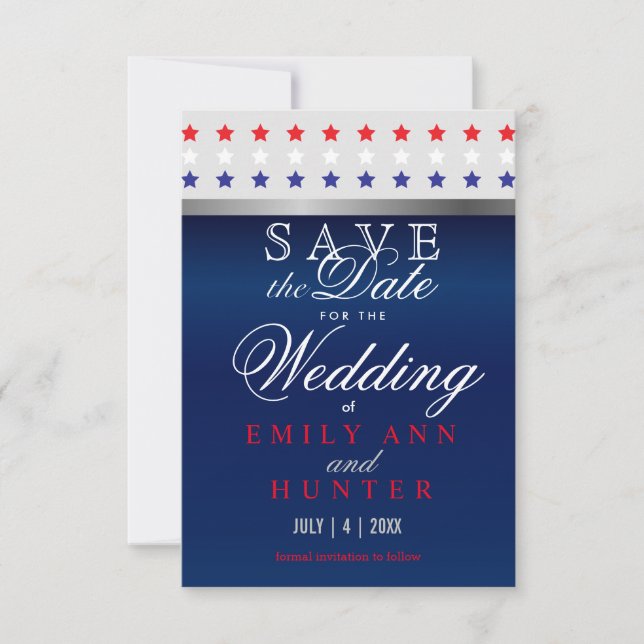 Save The Date Étoiles patriotiques rouge, blanc et bleu (Devant)