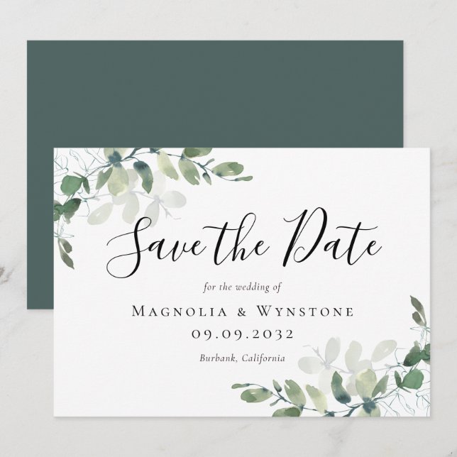 Save The Date Eucalyptus Aquarelle Mariage Enregistrer La Date (Devant / Derrière)