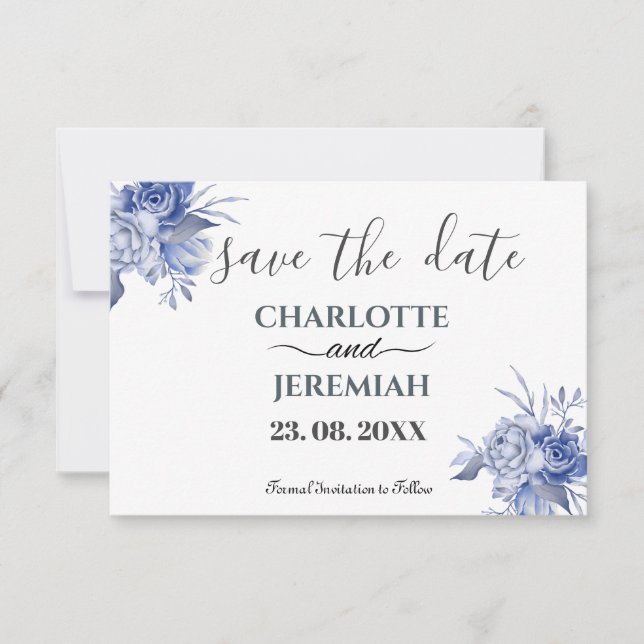 Save The Date Eucalyptus bleu rustique Aquarelle Folio (Devant)