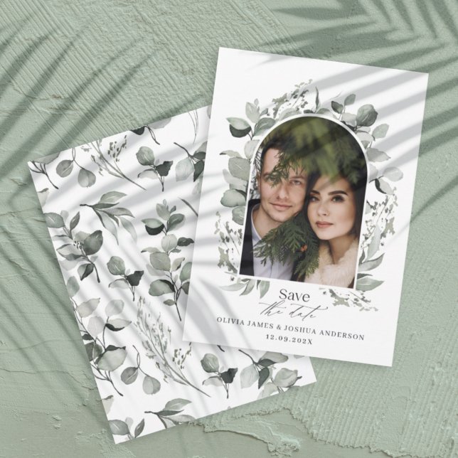 Save The Date Eucalyptus botanique élégant photo simple mariage (Créateur téléchargé)