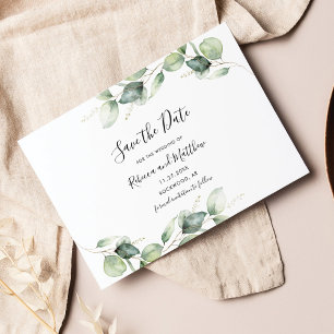 Save The Date Éucalyptus Botanique Script minimaliste