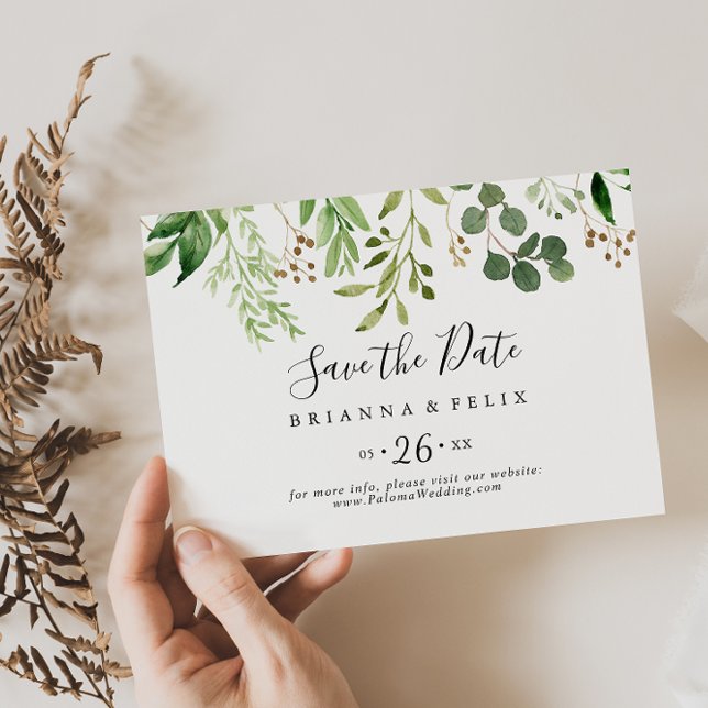 Save The Date Eucalyptus Brown Floral Horizontal Mariage (Créateur téléchargé)