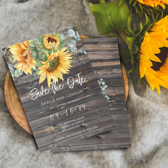 Save The Date Eucalyptus de tournesol rustique (Rustic Sunflower Eucalyptus Watercolor Save The Date)