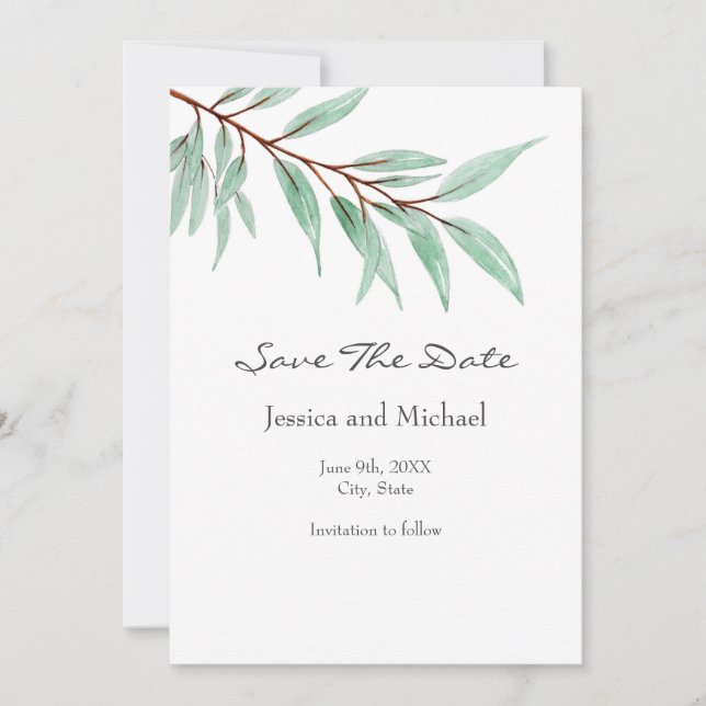 Save The Date Eucalyptus Feuilles (Devant)
