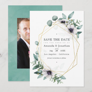 Save The Date Eucalyptus Floral Mariage géométrique Photo