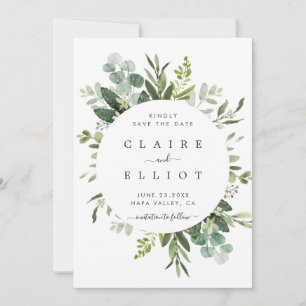 Save The Date Eucalyptus Foliage Circle Frame Enregistrer la car