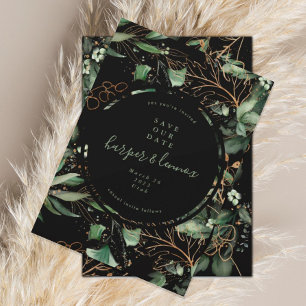 Save The Date Eucalyptus Golden Boho Élégant Onyx Pampas Noir