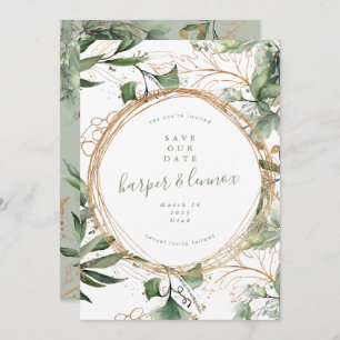 Save The Date Eucalyptus Golden Boho Moderne Automne Pampas Cerc