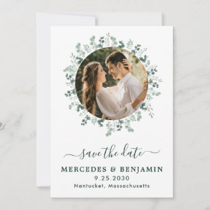 Save The Date Eucalyptus Green Photo moderne QR Code Mariage