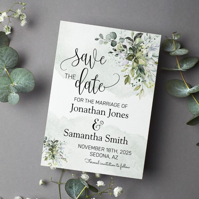 Save the date Eucalyptus greenery dust watercolor Invitation (Creator Uploaded)