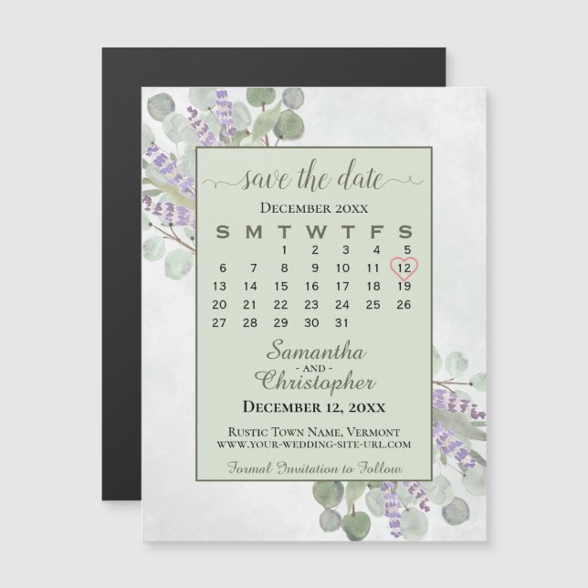 Save the Date Eucalyptus Lavender Calendar Sage (Front/Back)