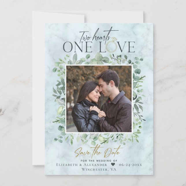 Save The Date Eucalyptus Marbre photo mariage Enregistrer la dat (Devant)