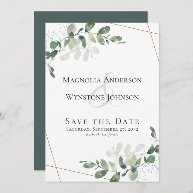 Save The Date Eucalyptus Mariage Succulent Sauvez La Dat (Devant / Derrière)