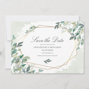 Save The Date Eucalyptus moderne Verdure Or Mariage géométrique