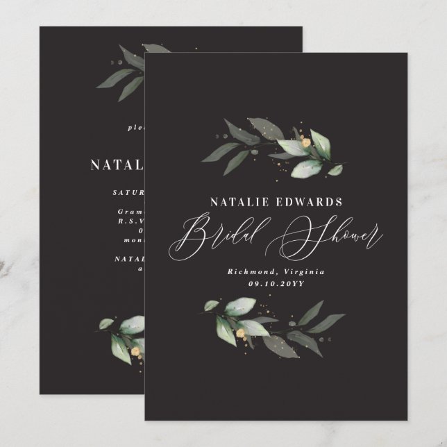 Save The Date Eucalyptus noir douche nuptiale (Devant / Derrière)