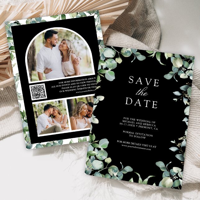Save The Date Eucalyptus Photo QR Code Mariage noir (Créateur téléchargé)