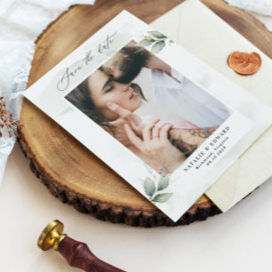 Save The Date Eucalyptus photo vert moderne mariage élégant