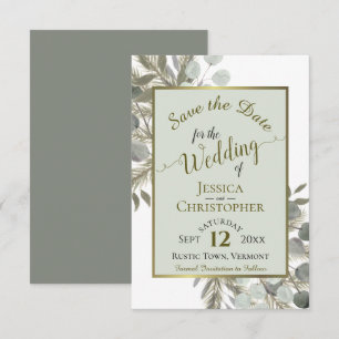 Save The Date Eucalyptus Russe Aquarelle & Mariage Sage Pin