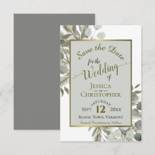 Save The Date Eucalyptus rustique et Mariage gris pin