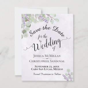 Save The Date Eucalyptus Rustique & Lavande Chic Mariage violet