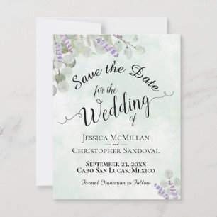 Save The Date Eucalyptus rustique & Lavender Elegant Mariage de 