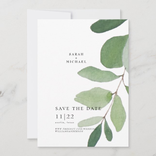 Save The Date Eucalyptus Simple Enregistrer La Date (Devant)
