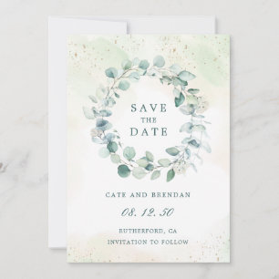 Save The Date Eucalyptus Verdure Aquarelle Mariage de couronne