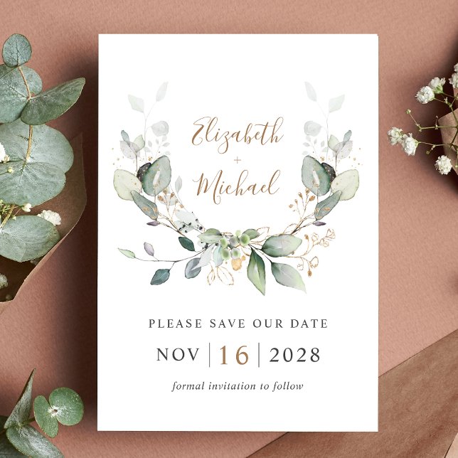 Save The Date Eucalyptus Verdure Aquarelle QR Code Mariage (Celebrate your love story with a save the date that exudes timeless beauty and elegance)
